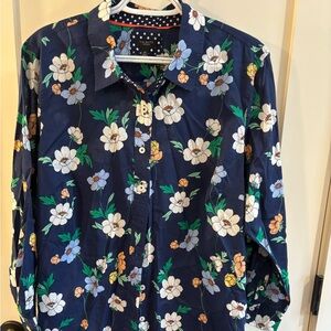 Talbots Blue Floral button down blouse 2X petite